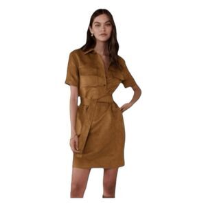 Banana Republic Mia Vegan Suede Utility Mini Dress Brown Belted S